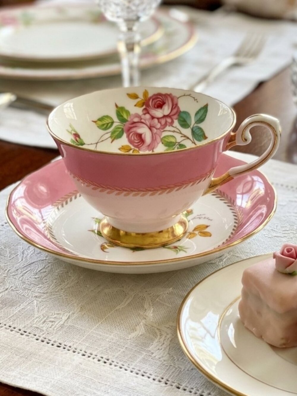 Vintage Teacup and Saucer Pink Roses Tuscan Fine English Bone China Regency